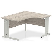 Impulse 1400mm Corner Desk, Right Hand, Silver Cable Managed Leg, Grey Oak