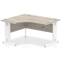 Impulse 1400mm Corner Desk, Left Hand, White Cable Managed Leg, Grey Oak