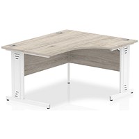 Impulse 1400mm Corner Desk, Right Hand, White Cable Managed Leg, Grey Oak