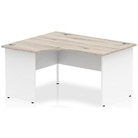 Impulse 1400mm Two-Tone Corner Desk, Left Hand, White Panel End Leg, Grey Oak