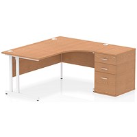 Impulse 1600mm Corner Desk with 600mm Desk High Pedestal, Right Hand, White Cantilever Leg, Oak Impulse 1600mm Corner Desk with 600mm Desk High Pedestal, Right Hand, White Cantilever Leg, Oak