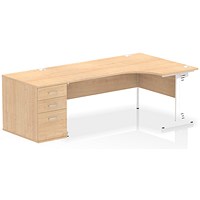 Impulse 1800mm Corner Desk, Right Hand, White Cable Managed Leg, Maple, With 800mm Deep Desk High Pedestal