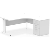 Impulse 1600mm Corner Desk, Right Hand, White Cable Managed Leg, White, With 600mm Deep Desk High Pedestal Impulse 1600mm Corner Desk, Right Hand, White Cable Managed Leg, White, With 600mm Deep Desk High Pedestal