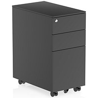 Impulse 3 Drawer Slim Steel Mobile Pedestal, Black