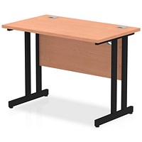 Impulse 1000mm Slim Rectangular Desk, Black Cantilever Leg, Beech