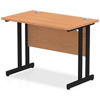 Impulse 1000mm Slim Rectangular Desk, Black Cantilever Leg, Oak