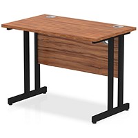 Impulse 1000mm Slim Rectangular Desk, Black Cantilever Leg, Walnut