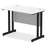 Impulse 1000mm Slim Rectangular Desk, Black Cantilever Leg, White