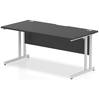 Impulse 1600mm Slim Rectangular Desk, Silver Cantilever Leg, Black