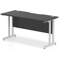 Impulse 1400mm Slim Rectangular Desk, Silver Cantilever Leg, Black