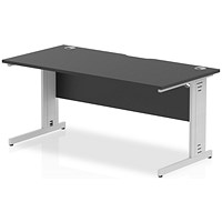Impulse 1600mm Slim Rectangular Desk, Silver Cable Managed Leg, Black