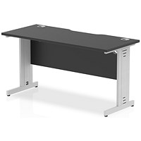 Impulse 1400mm Slim Rectangular Desk, Silver Cable Managed Leg, Black