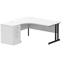 Impulse 1600mm Corner Desk with 600mm Desk High Pedestal, Left Hand, Black Cantilever Leg, White