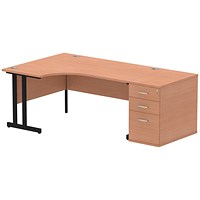 Impulse 1600mm Corner Desk with 800mm Desk High Pedestal, Left Hand, Black Cantilever Leg, Beech