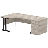 Impulse 1600mm Corner Desk with 800mm Desk High Pedestal, Left Hand, Black Cantilever Leg, Grey Oak