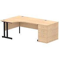Impulse 1600mm Corner Desk with 800mm Desk High Pedestal, Left Hand, Black Cantilever Leg, Maple