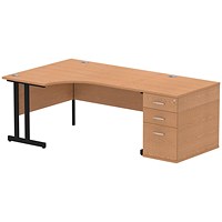 Impulse 1600mm Corner Desk with 800mm Desk High Pedestal, Left Hand, Black Cantilever Leg, Oak