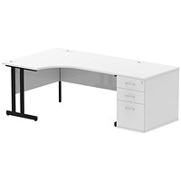 Impulse 1600mm Corner Desk with 800mm Desk High Pedestal, Left Hand, Black Cantilever Leg, White