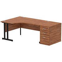Impulse 1600mm Corner Desk with 800mm Desk High Pedestal, Left Hand, Black Cantilever Leg, Walnut