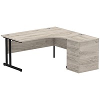 Impulse 1600mm Corner Desk with 600mm Desk High Pedestal, Right Hand, Black Cantilever Leg, Grey Oak