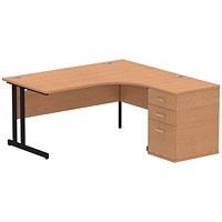 Impulse 1600mm Corner Desk with 600mm Desk High Pedestal, Right Hand, Black Cantilever Leg, Oak