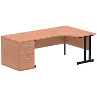 Impulse 1600mm Corner Desk with 800mm Desk High Pedestal, Right Hand, Black Cantilever Leg, Black