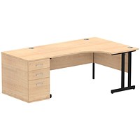 Impulse 1600mm Corner Desk with 800mm Desk High Pedestal, Right Hand, Black Cantilever Leg, Maple