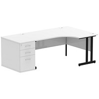 Impulse 1600mm Corner Desk with 800mm Desk High Pedestal, Right Hand, Black Cantilever Leg, White
