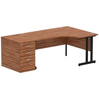 Impulse 1600mm Corner Desk with 800mm Desk High Pedestal, Right Hand, Black Cantilever Leg, Walnut