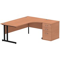 Impulse 1800mm Corner Desk with 600mm Desk High Pedestal, Right Hand, Black Cantilever Leg, Beech