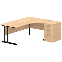 Impulse 1800mm Corner Desk with 600mm Desk High Pedestal, Right Hand, Black Cantilever Leg, Maple Impulse 1800mm Corner Desk with 600mm Desk High Pedestal, Right Hand, Black Cantilever Leg, Maple
