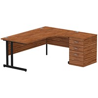 Impulse 1800mm Corner Desk with 600mm Desk High Pedestal, Right Hand, Black Cantilever Leg, Walnut