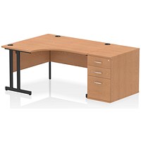 Impulse 1400mm Corner Desk with 800mm Desk High Pedestal, Left Hand, Black Cantilever Leg, Oak Impulse 1400mm Corner Desk with 800mm Desk High Pedestal, Left Hand, Black Cantilever Leg, Oak