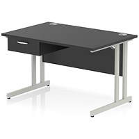 Impulse 1200mm Rectangular Desk with attached Pedestal, Silver Cantilever Leg, Black