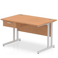 Impulse 1200mm Rectangular Desk with attached Pedestal, Silver Cantilever Leg, Oak