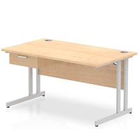 Impulse 1400mm Rectangular Desk with attached Pedestal, Silver Cantilever Leg, Maple