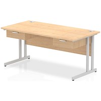 Impulse 1600mm Rectangular Desk with 2 attached Pedestals, Silver Cantilever Leg, Maple