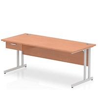Impulse 1800mm Rectangular Desk with attached Pedestal, Silver Cantilever Leg, Beech
