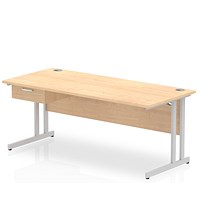 Impulse 1800mm Rectangular Desk with attached Pedestal, Silver Cantilever Leg, Maple