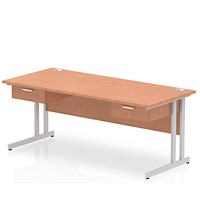 Impulse 1800mm Rectangular Desk with 2 attached Pedestals, Silver Cantilever Leg, Beech