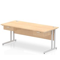 Impulse 1800mm Rectangular Desk with 2 attached Pedestals, Silver Cantilever Leg, Maple