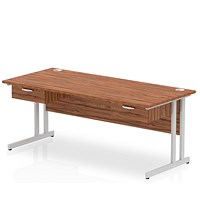 Impulse 1800mm Rectangular Desk with 2 attached Pedestals, Silver Cantilever Leg, Walnut