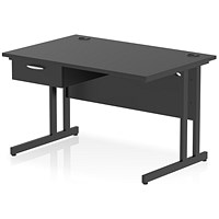 Impulse 1200mm Rectangular Desk with attached Pedestal, Black Cantilever Leg, Black