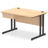 Impulse 1200mm Rectangular Desk with attached Pedestal, Black Cantilever Leg, Maple