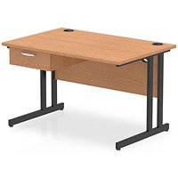 Impulse 1200mm Rectangular Desk with attached Pedestal, Black Cantilever Leg, Oak