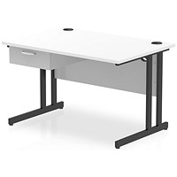 Impulse 1200mm Rectangular Desk with attached Pedestal, Black Cantilever Leg, White