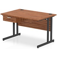 Impulse 1200mm Rectangular Desk with attached Pedestal, Black Cantilever Leg, Walnut