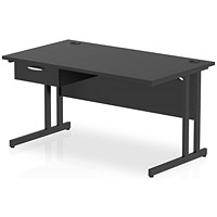 Impulse 1400mm Rectangular Desk with attached Pedestal, Black Cantilever Leg, Black