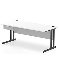 Impulse 1800mm Rectangular Desk with attached Pedestal, Black Cantilever Leg, White