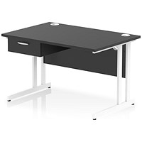 Impulse 1200mm Rectangular Desk with attached Pedestal, White Cantilever Leg, Black